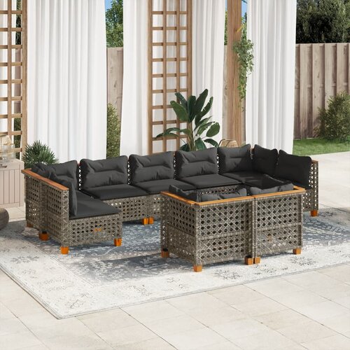vidaXL 9-dijelni set vrtnih sofa od poliratana s jastucima sivi Cijene