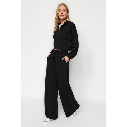 Trendyol Black Thick Extra Wide Leg High Waist Knitted Sweatpants Slike