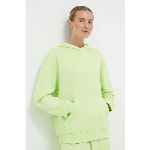 Adidas Bombažen pulover ženska, zelena barva, s kapuco
