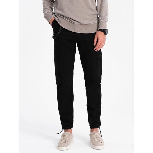 Ombre Men&amp;#039;s pants with cargo pockets and leg hem - black Slike