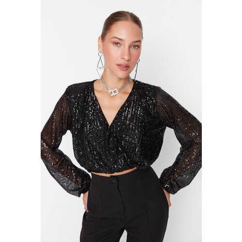 Trendyol Black Sequined Blouse Slike