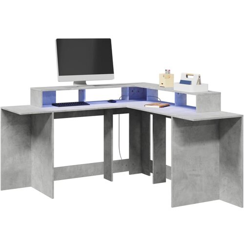 vidaXL Pisalna miza z LED lučkami betonsko siva 152x152x91 cm inž. les Cene