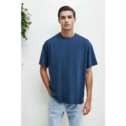Dewberry 75226 Mens Oversized Fit Crew Neck T-Shirt-NAVY Slike