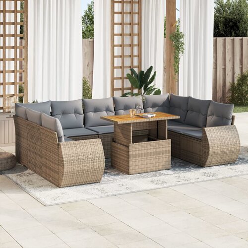VidaXL 10-dijelni set vrtnih sofa s jastucima bež od poliratana Slike