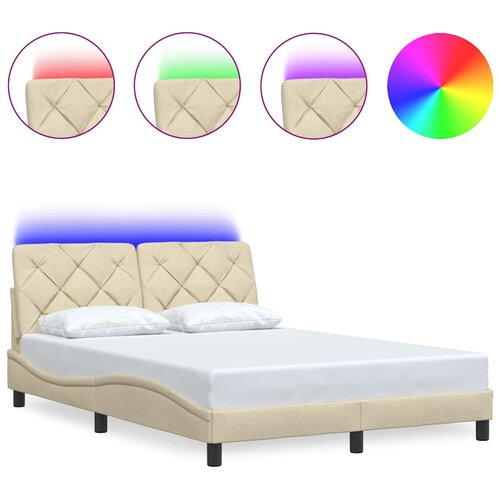 Maison Chic Posteljni okvir - Dvoposteljna postelja - Zakonska postelja z LED brez vzmetnice krem 140x200 cm tkanina, (21697321) Cene