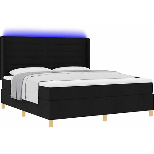  Krevet s opruga kutije s LED trakama Crna 180 x 200 cm tkanina Slike
