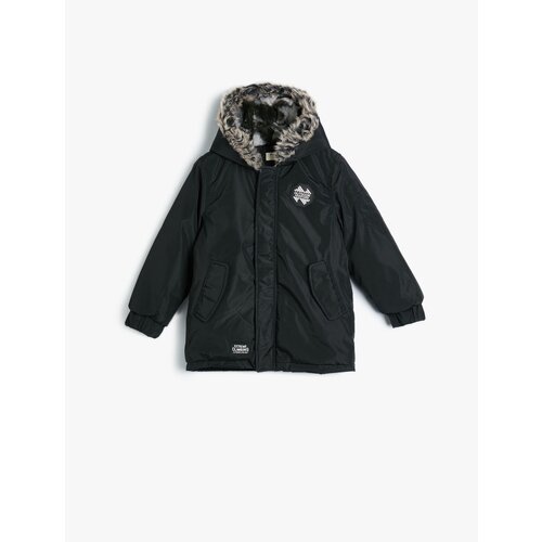 Koton Long Puffy Coat Faux Fur Detailed Hooded, Zippered With Pocket. Slike