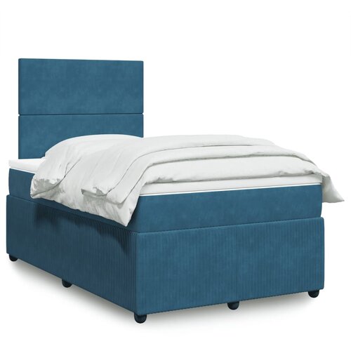 VidaXL Box spring postelja z vzmetnico temno modra 120x200 cm žamet Slike