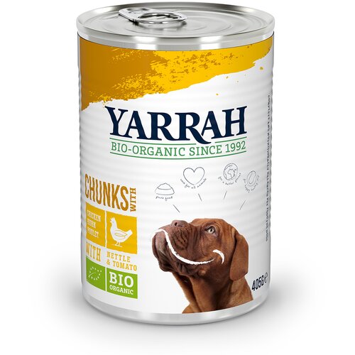 Yarrah Varčno pakiranje Bio 12 x 400 g oz. 405 g - Bio piščanec z bio koprivo & bio paradižnikom (12 x 405 g) Cene