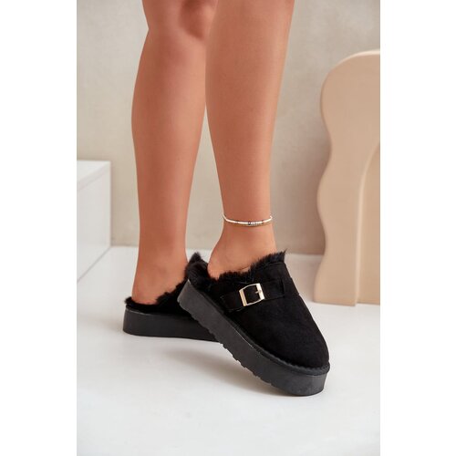 FK1 Women's Slippers On Thick Sole With Fur And Buckle Black Linneola Cene