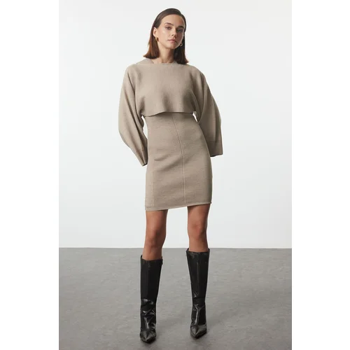 Trendyol Beige Midi Knitwear Bolero Dress