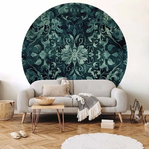  Okrugla fototapeta - Oriental carpet pattern: emerald ornaments and worn patterns 180x180 Cene