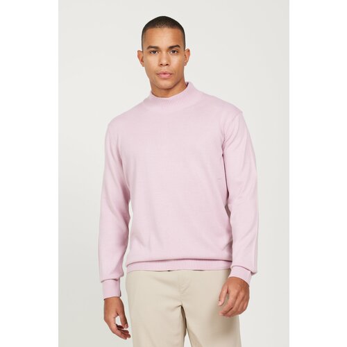 ALTINYILDIZ CLASSICS Men's Pale Pink Anti-Pilling Anti-Pilling Standard Fit Half Turtleneck Knitwear Sweater Slike