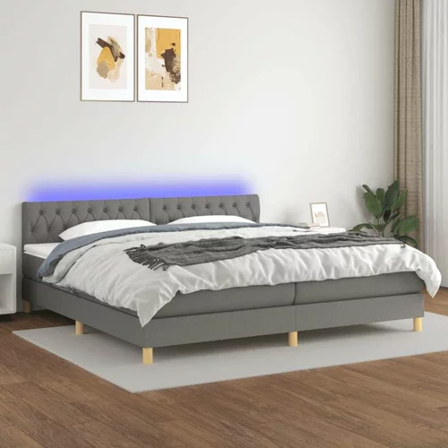  Box spring postelja z vzmetnico LED temno siva 200x200 cm blago, (20723799)