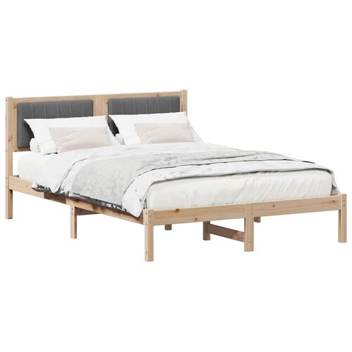  Krevetni okvir s tapiciranim uzglavljem Tamno siva 135 x 190 cm Smeđa Slike
