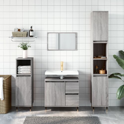 The Living Store Kopalniška omarica siva sonoma 30x30x190 cm inženirski les - Kopalniška Omarica, (21436601) Cene