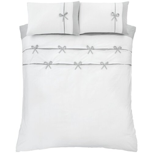 Catherine Lansfield Bijela/siva posteljina za bračni krevet/za produženi krevet 230x220 cm Milo Bow – Cijene