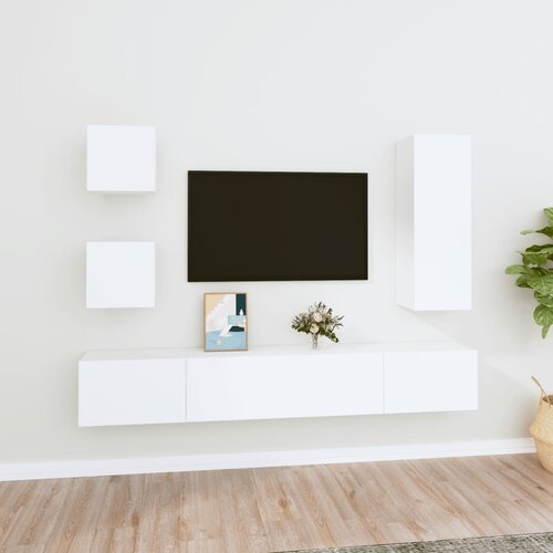  5-dijelni set TV ormarića bijeli od konstruiranog drva Slike