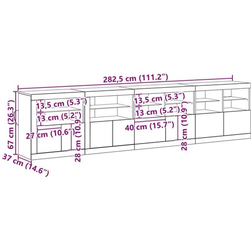  Komoda s LED svjetlima Staro Drvo 283x37x67 cm Tehnički drvo Slike