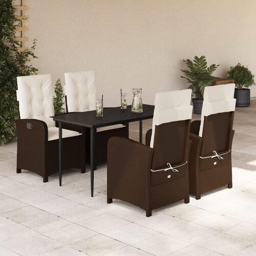 5-dijelni vrtni blagovaonski set s jastucima poliratan smeđi Smeđa 140 cm table length Slike