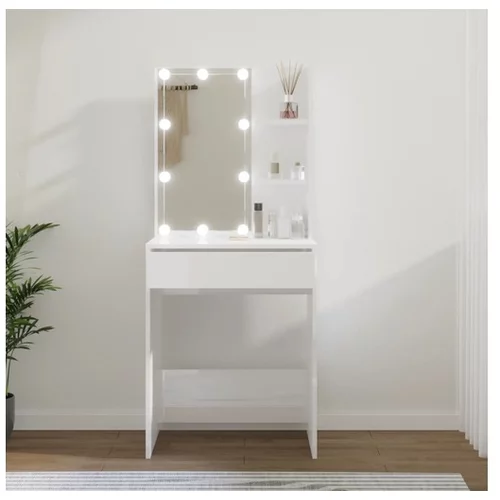  Toaletna mizica z LED lučkami visok sijaj bela 60x40x140 cm