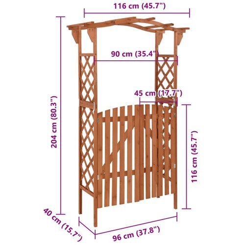 vidaXL Pergola s vratima 116 x 40 x 204 cm od masivne jelovine Cijene