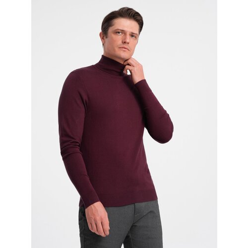 Ombre Men's single color knitted turtleneck with viscose - maroon Cijene