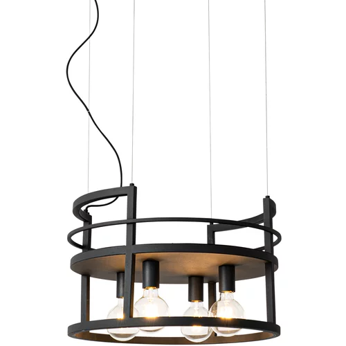 QAZQA Industrijska viseča svetilka črna s stojalom okrogle 4 luči - Cage Rack