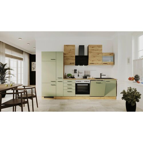 Flex-Well Kuhinjski Blok Z Aparati Cara, Zelena, Barva Hrasta Slike