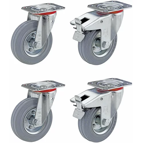 Wicke Kolo iz polne gume, ponudba za komplet, 2 x vrtljivo kolo in 2 x vrtljivo kolo z dvojno zavoro, Ø x širina kolesa 80 x 25 mm