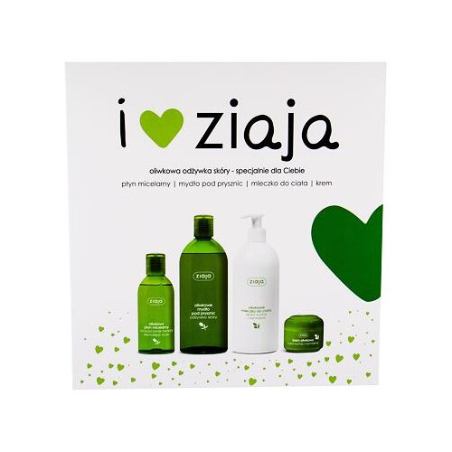 Ziaja Natural Olive darilni set gel za prhanje 500 ml + losjon za telo 400 ml + dnevna nega za kožo 50 ml + micelarna voda 200 ml za ženske Slike
