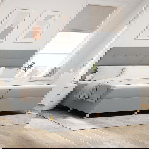 VidaXL posteljni okvir z vzmetnico Svetlo siva Tkanina 200 x 200 cm Slike