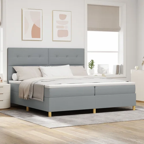 vidaXL posteljni okvir z vzmetnico Svetlo siva Tkanina 200 x 200 cm