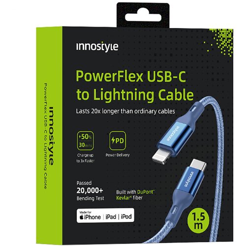 Innostyle POWERFLEX USB-C LIGHTNING MFI KABEL ZA HITRO POLNJENJE ZA IPHONE KEVLAR 2M MODRI, (21748095) Cene