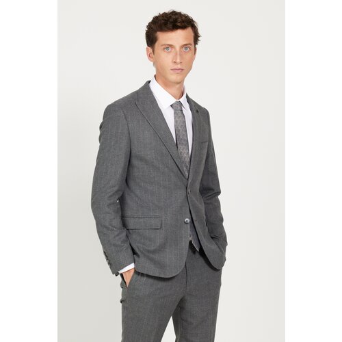 ALTINYILDIZ CLASSICS Men's Dark Gray Slim Fit Slim Fit Dovetail Neck Striped Suit Cene