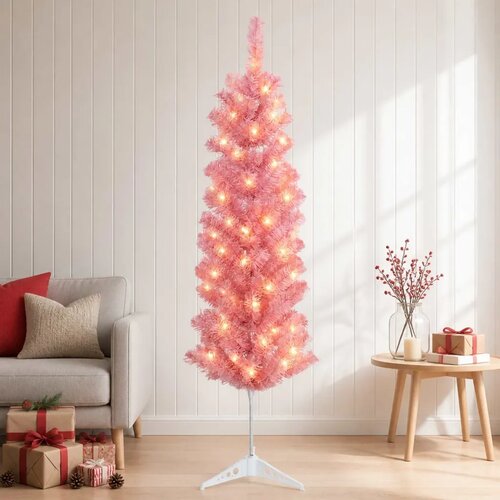  Umjetno vitko božićno drvce 150 cm 150 LED lampica Topla bijela - 150 cm s LED svjetlima Slike