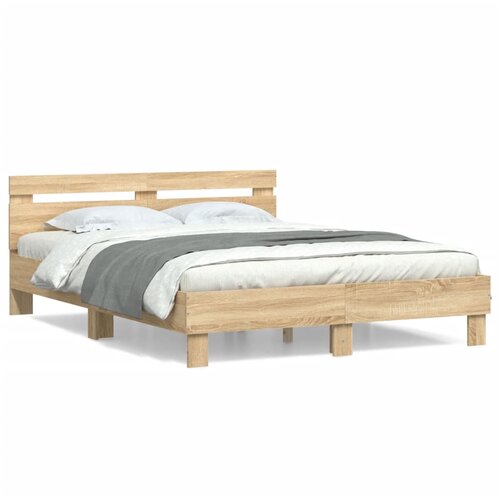 VidaXL Posteljni okvir z vzglavjem sonoma hrast 140x190 cm inž. les Slike