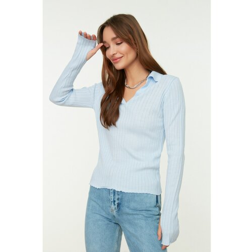 Trendyol Light Blue Sleeve End Detailed Polo Neck Knitwear Sweater Slike