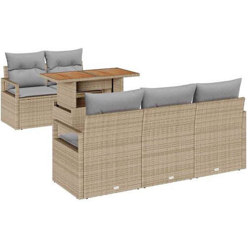  6-dijelni vrtni sofa set s jastučićima Bež Poli Ratan Acacia dvosjedni vrtni kauč s jastučićima Bež Poli Ratan Cene