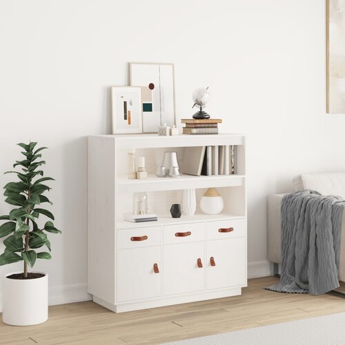  Visoka komoda bijela 100 x 40 x 108,5 cm od masivne borovine Slike