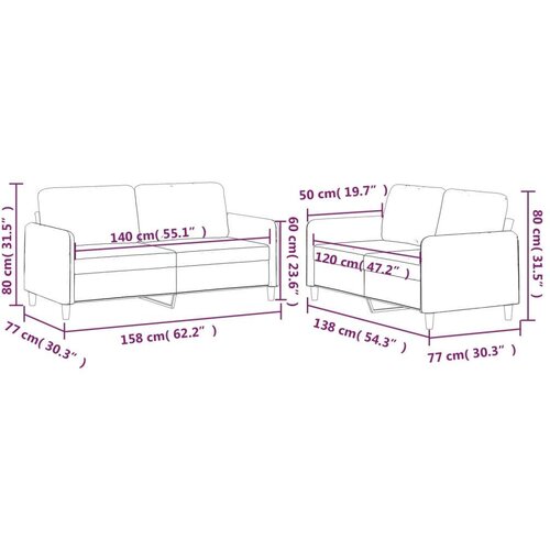  2-dijelni set sofa s jastucima krem od tkanine Slike