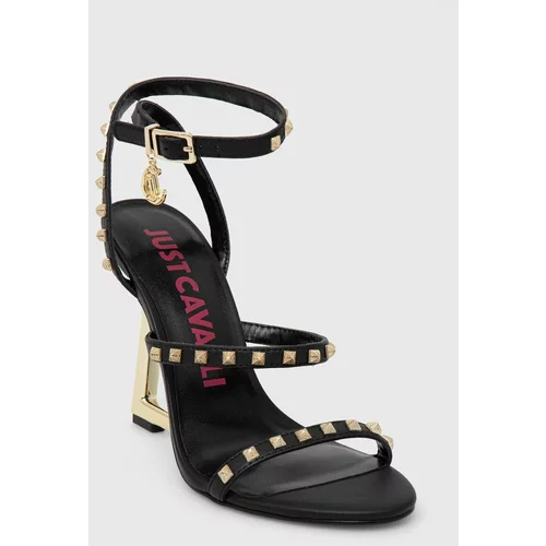 Just Cavalli Usnjeni sandali črna barva, 76RA3S62