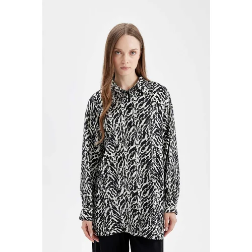 Defacto Relax Fit Zebra Patterned Long Sleeve Shirt Tunic