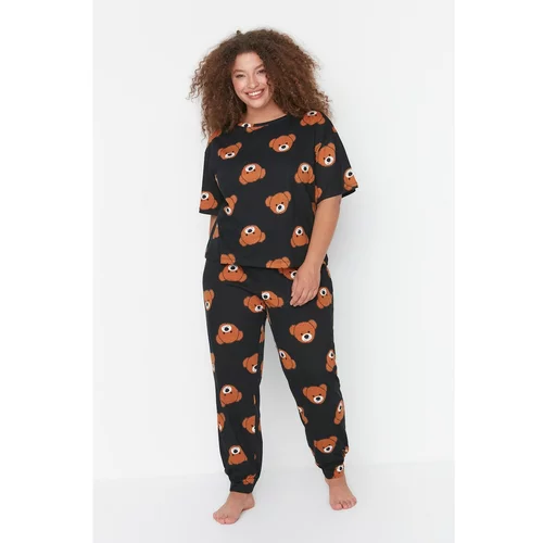 Trendyol Curve Anthracite Patterned Knitted Pajamas Set