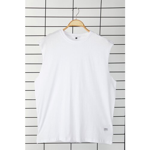 Trendyol White Oversize/Wide Cut Basic Tagged 100% Cotton Sleeveless T-shirt/Undershirt Cene