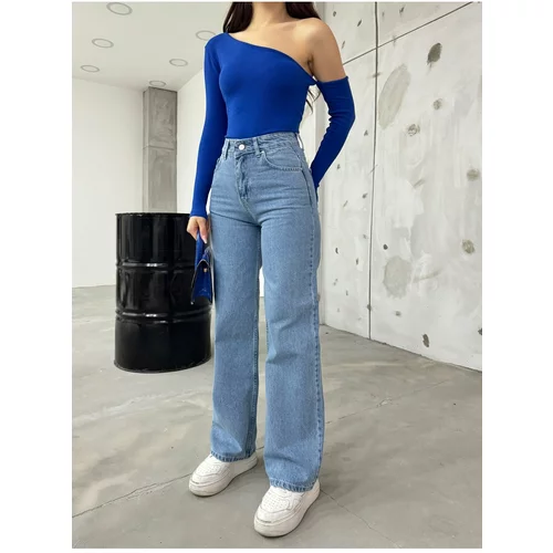 BİKELİFE Women's Blue High Waist Lycra Flexible Wide Leg Jeans