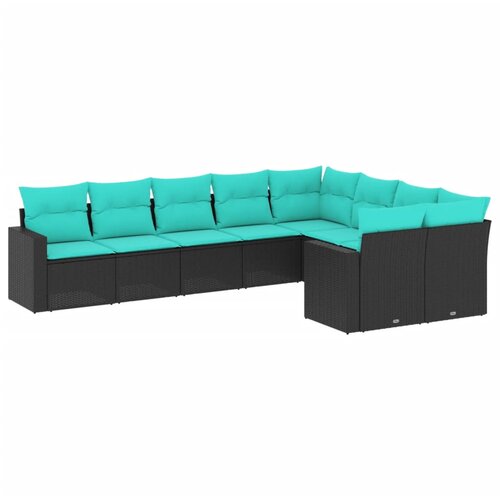  9-dijelni set vrtnih sofa od poliratana s jastucima crni Slike