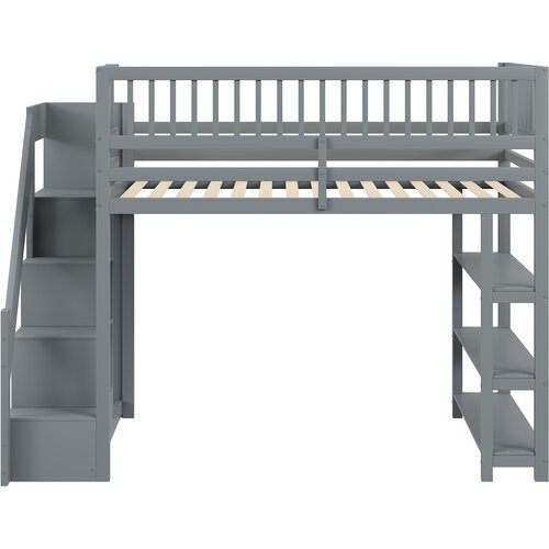 Lumor Postelja z mezzanine 90x200 cm iz lesa - S policami in omaro - Z visokimi palicami - Siva, (22155805) Cene