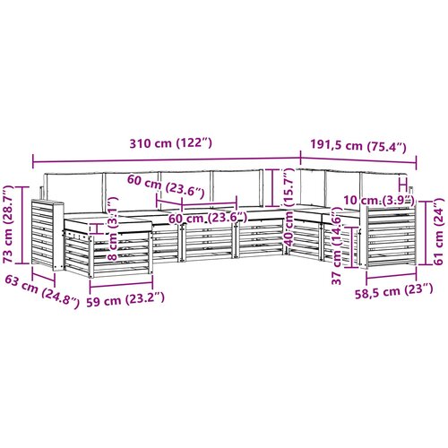  Set vanjskih sofa 8 kom. Bijela i svjetlosiva Poliester Smeđa 310 x 191,5 x 73 cm Slike
