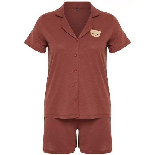 Trendyol Curve Cinnamon Cotton Teddy Bear Embroidered Knitted Pajamas Set